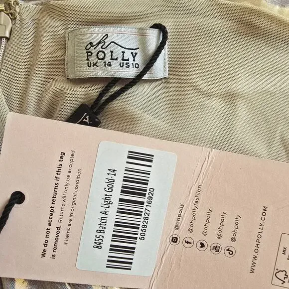 NWT Oh Polly Dalilah Metallic Maxi Gown Hooded A Light Gold Women's Size US 10 - Picture 11 of 12